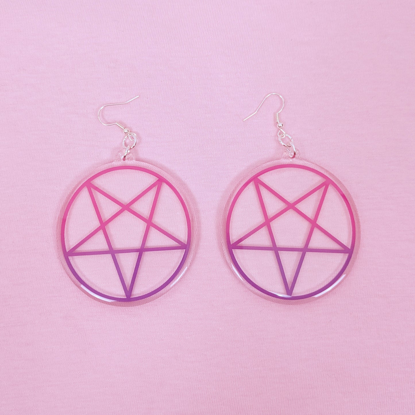 Pink And Purple Inverted Pentagram 2.5 Inch Earrings
