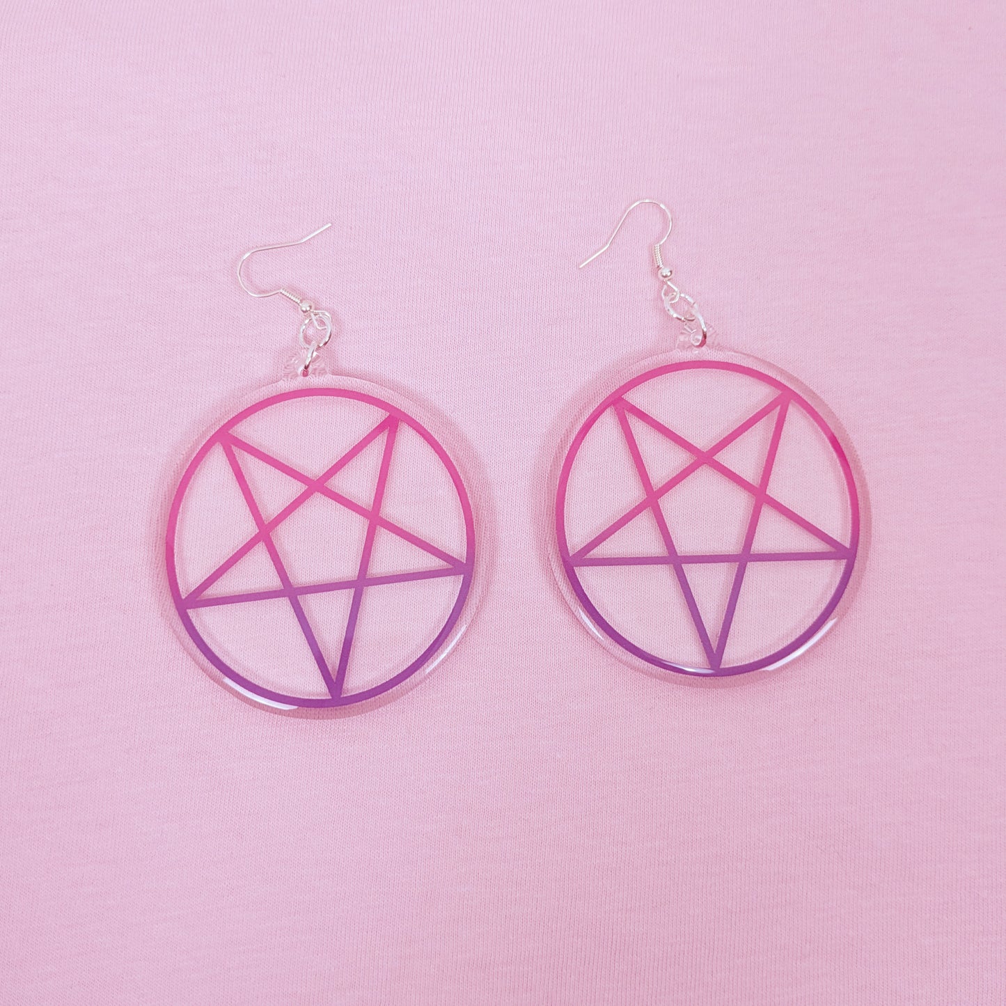 Pink And Purple Inverted Pentagram 2.5 Inch Earrings