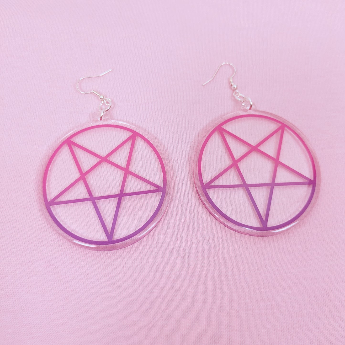 Pink And Purple Inverted Pentagram 2.5 Inch Earrings