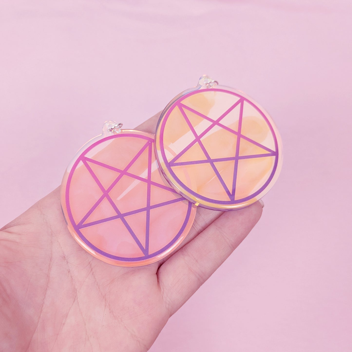 Iridescent Pink And Purple Inverted Pentagram 2.5 Inch Earrings