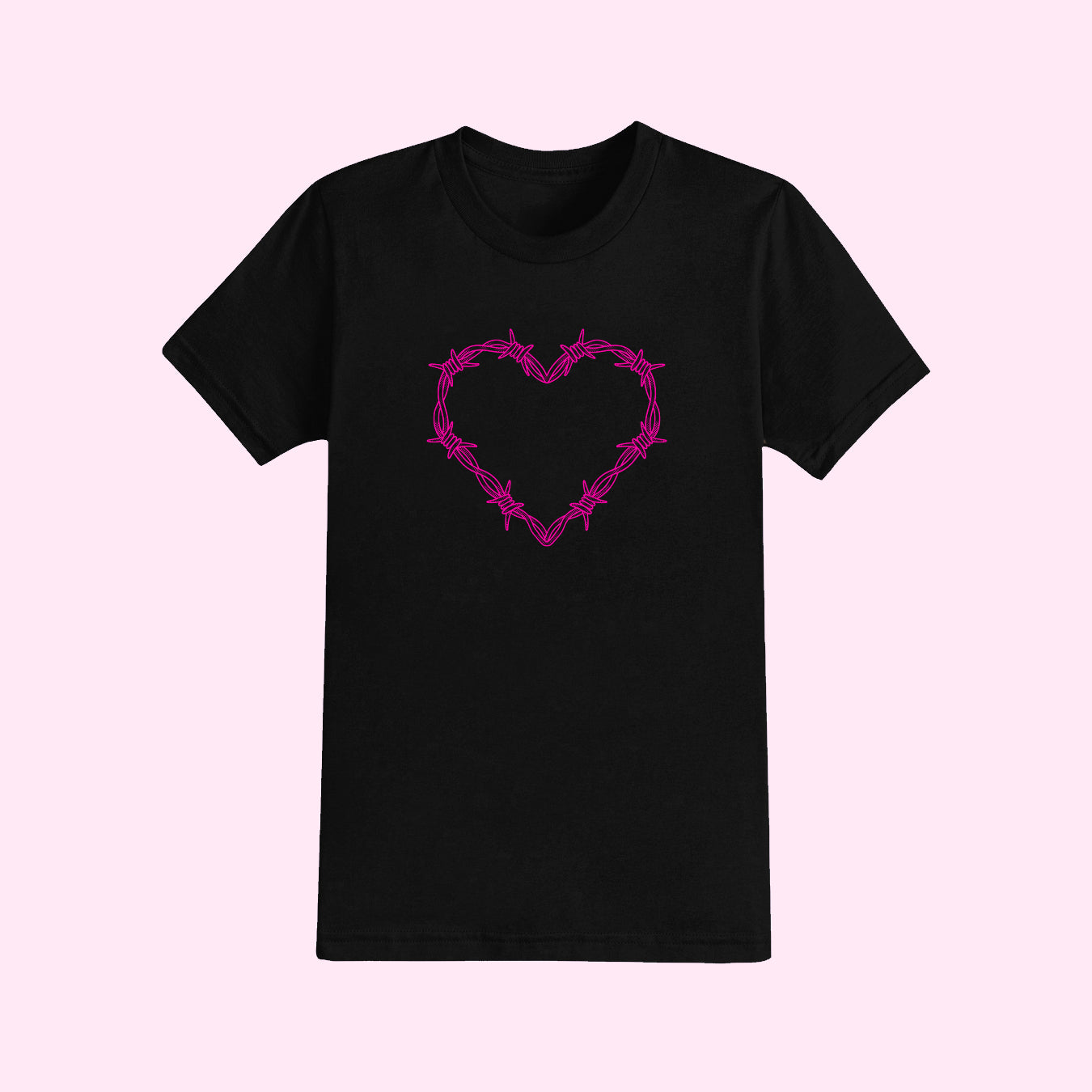 Hot Pink Barbed Wire Heart T-Shirt (Sizes S-5XL)