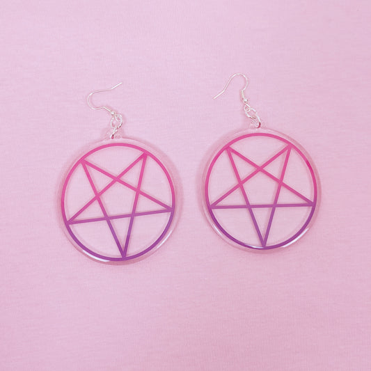 Pink And Purple Inverted Pentagram 2.5 Inch Earrings