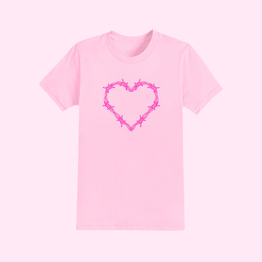Hot Pink Barbed Wire Heart T-Shirt (Sizes S-5XL)