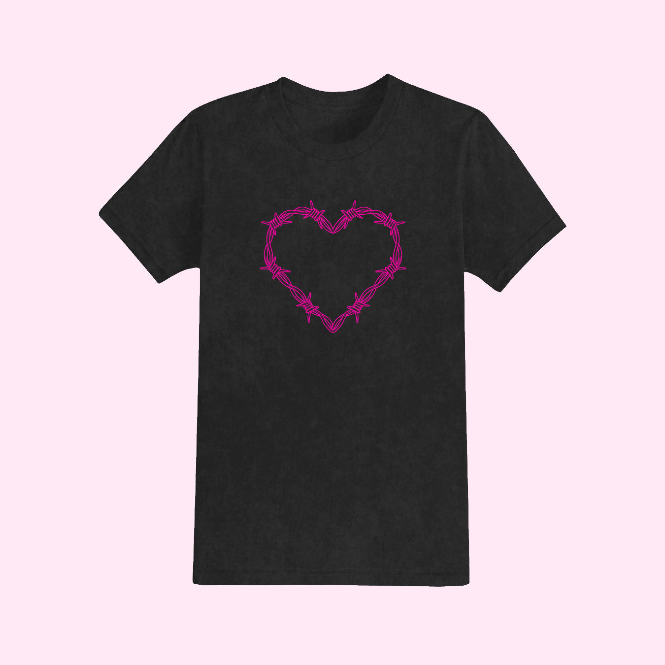 Hot Pink Barbed Wire Heart T-Shirt (Sizes S-5XL)